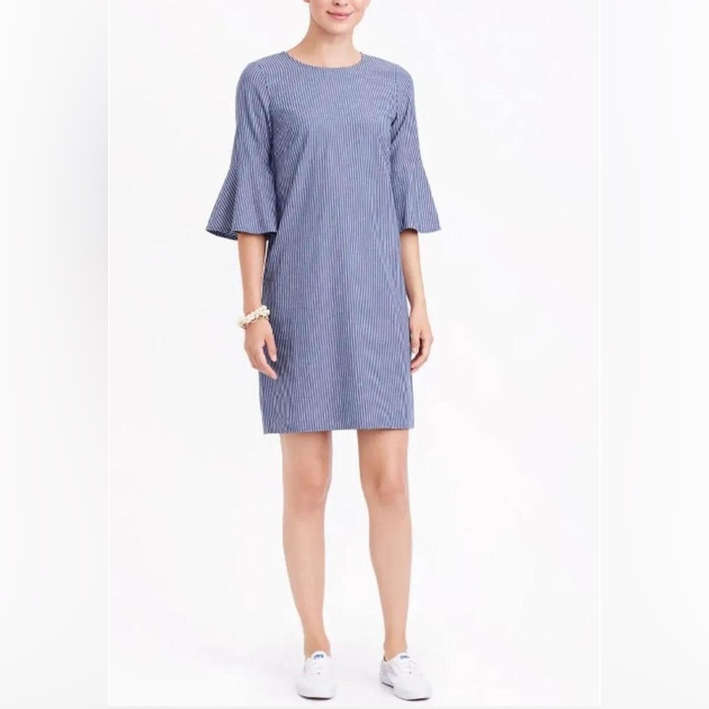 J. Crew Blue Striped Bell Sleeve Dress